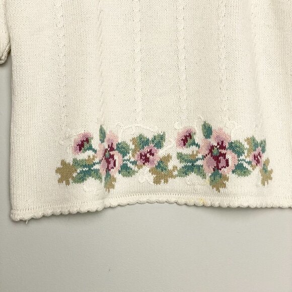 VINTAGE Susan Bristol Short Sleeve Lace Collar Hand Embroidered Sweater - Picture 5 of 8